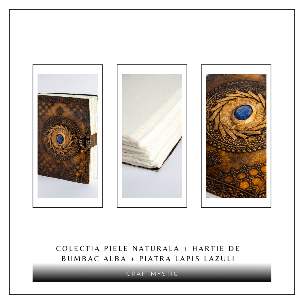 Jurnal din piele naturala cu Lapis Lazuli si hartie de bumbac – Calatorie interioara in stil vintage [9]