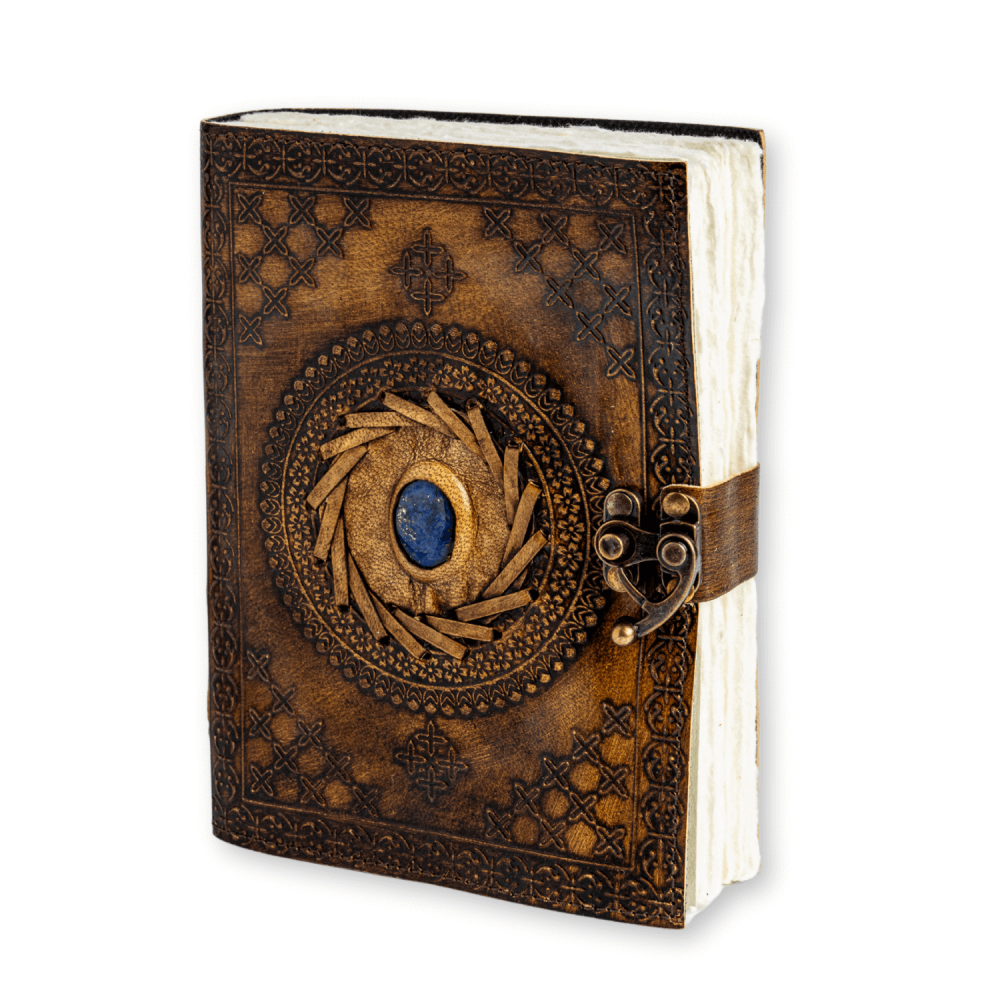Jurnal din piele naturala cu Lapis Lazuli si hartie de bumbac ,   Calatorie interioara in stil vintage