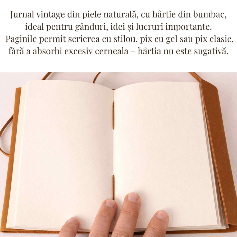 Jurnal Vintage din Piele Naturala „Aripa Libertatii” – hartie din bumbac, 18 × 13 cm [3]