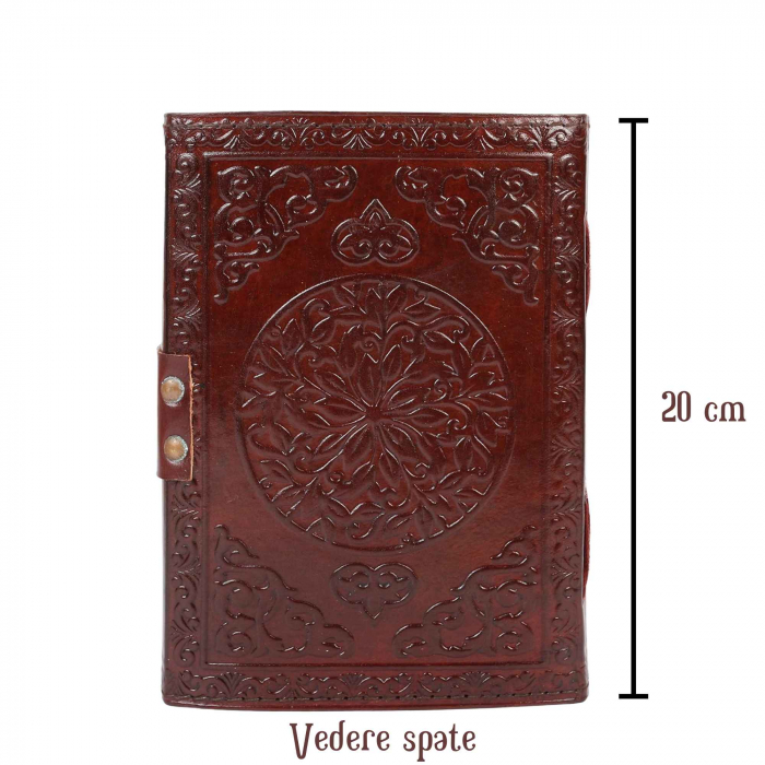 Jurnal din Piele design cu Tripla Luna si piatra semipretioasa Lapis Lazuli - Hartie Vintage tip pergament Ideal pentru Schite si Notite, 20 x 15 cm cm [5]