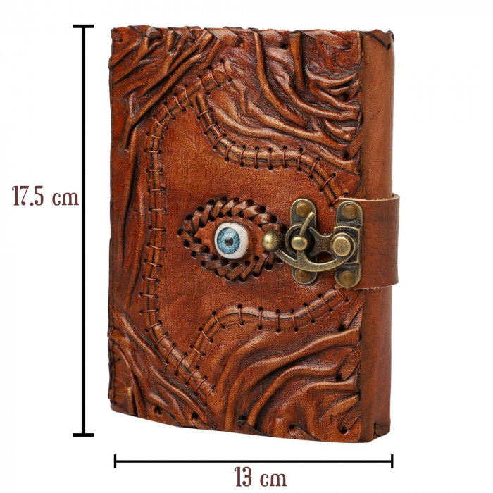 Jurnal Handmade din Piele cu Blocare si Design Carte Hocus Pocus - Hartie Vintage Tip Pergament, Ochiul Al Treilea 190-200 pagini Maro [5]