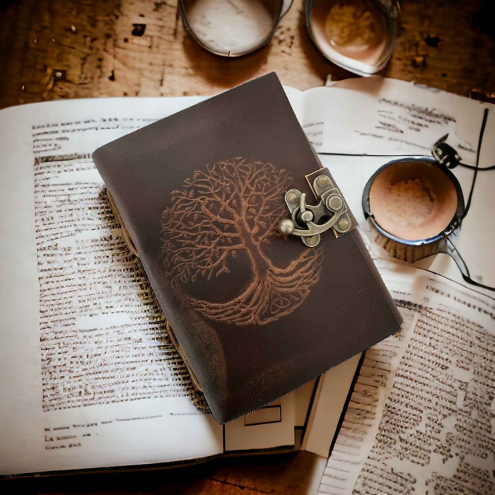 Jurnal Vintage din Piele cu Model Arborele Vietii si Hartie de Pergament Alba 190-200 pagini [4]