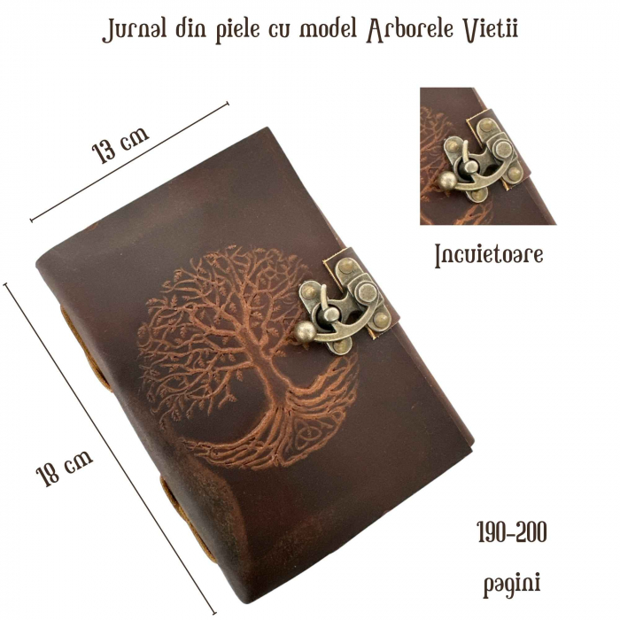 Jurnal Vintage din Piele cu Model Arborele Vietii si Hartie de Pergament Alba 190-200 pagini [2]
