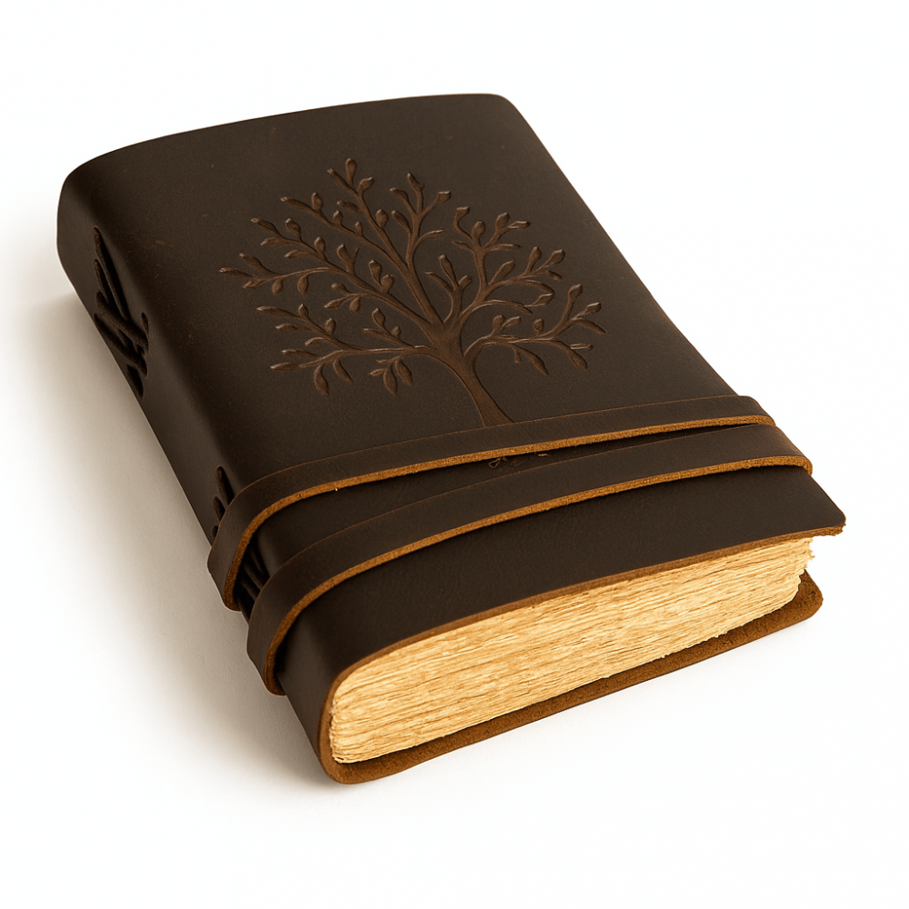 Jurnal piele naturala cu Arborele Vietii si hartie de bumbac ,   Creativitate si conexiune spirituala