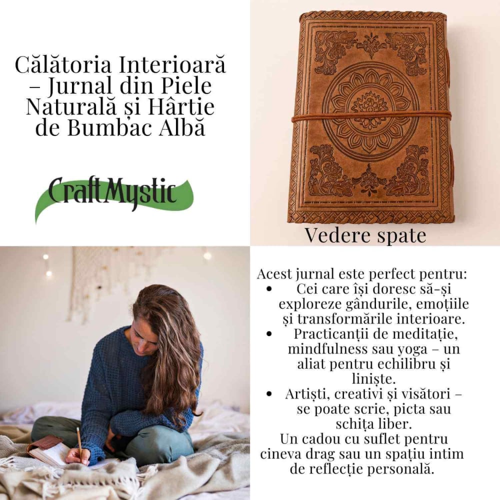 Jurnal Piele Naturala cu Cristal Galben – Mandala Vintage – CraftMystic [4]
