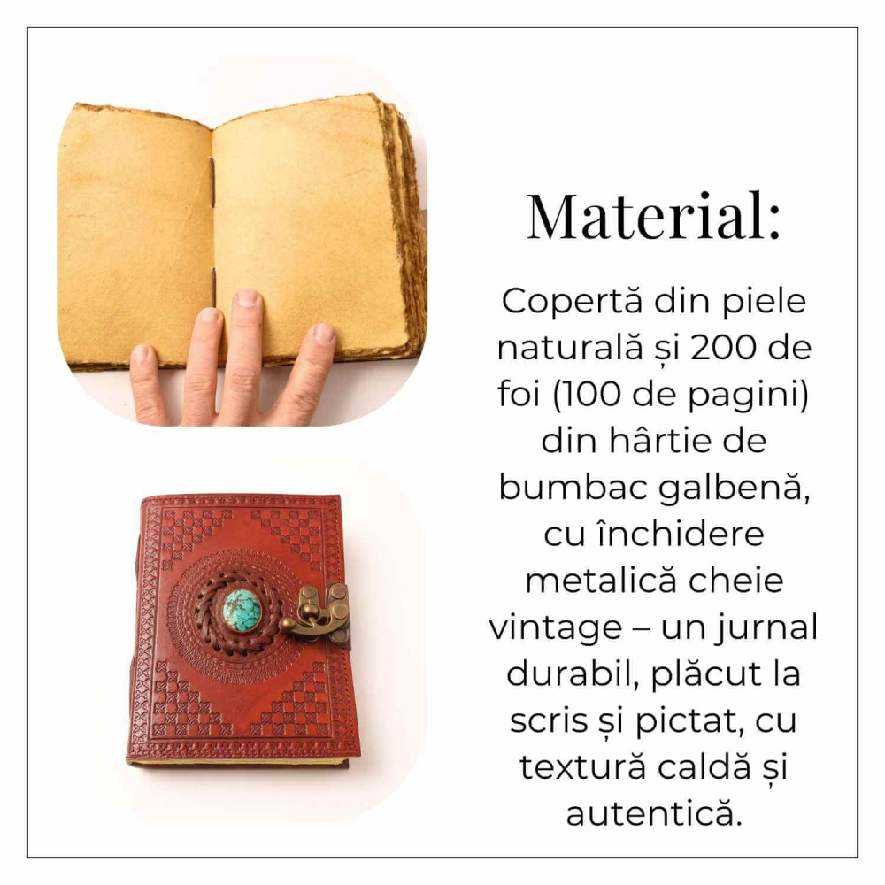 Calatoria Interioara – Jurnal din Piele Naturala cu Piatra Decorativa si Hartie de Bumbac Galbena [3]
