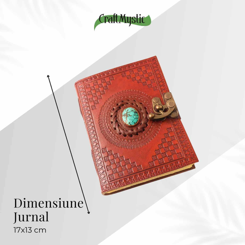 Calatoria Interioara – Jurnal din Piele Naturala cu Piatra Decorativa si Hartie de Bumbac Galbena [2]