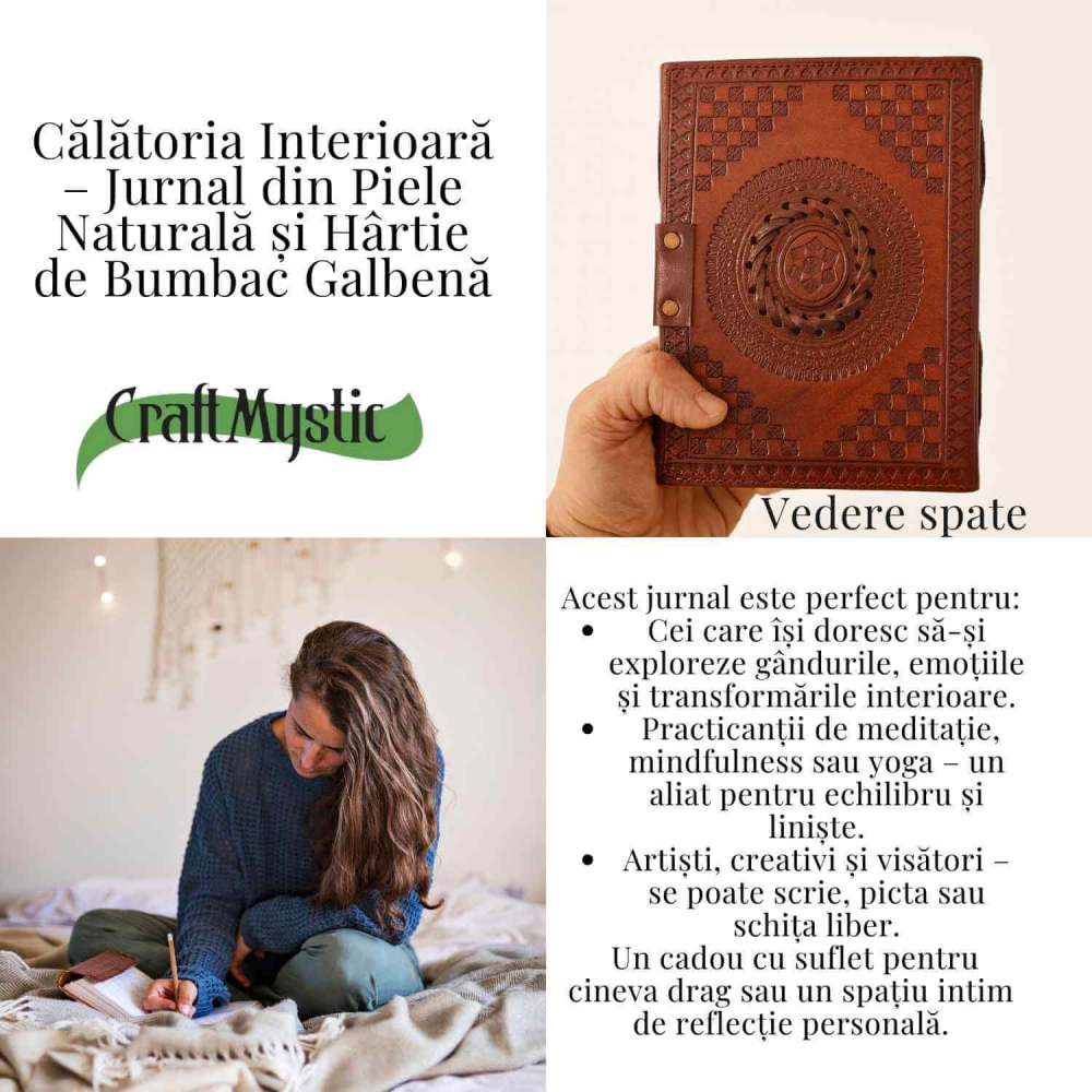 Calatoria Interioara – Jurnal din Piele Naturala cu Piatra Decorativa si Hartie de Bumbac Galbena [4]