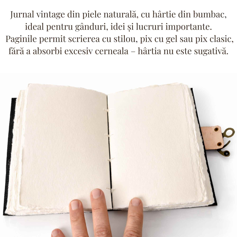 Jurnal Vintage din Piele Naturala cu Arborele Chakrelor si 7 Pietre – hartie de bumbac 18x13 cm [3]