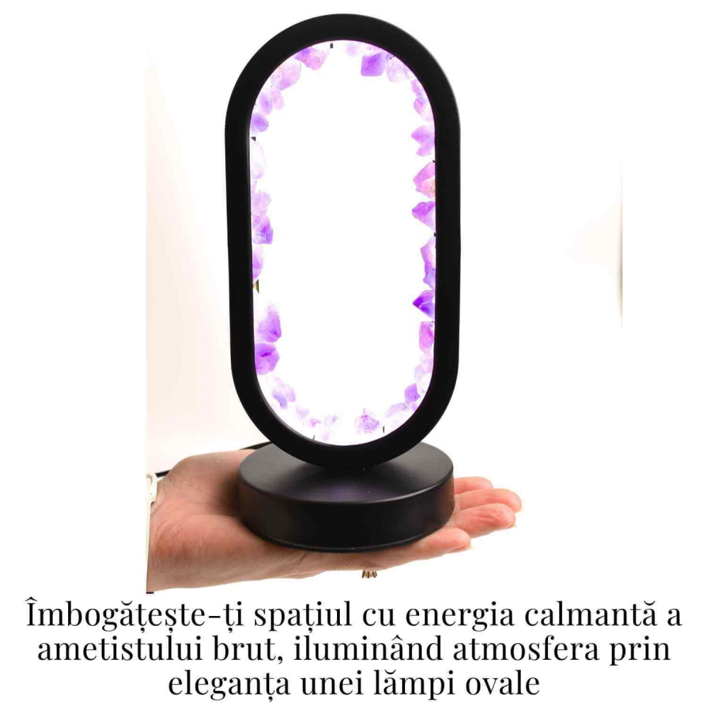 Lampa de noapte ovala cu cristale ametist brut – Lumina calmanta si protectie energetica [2]