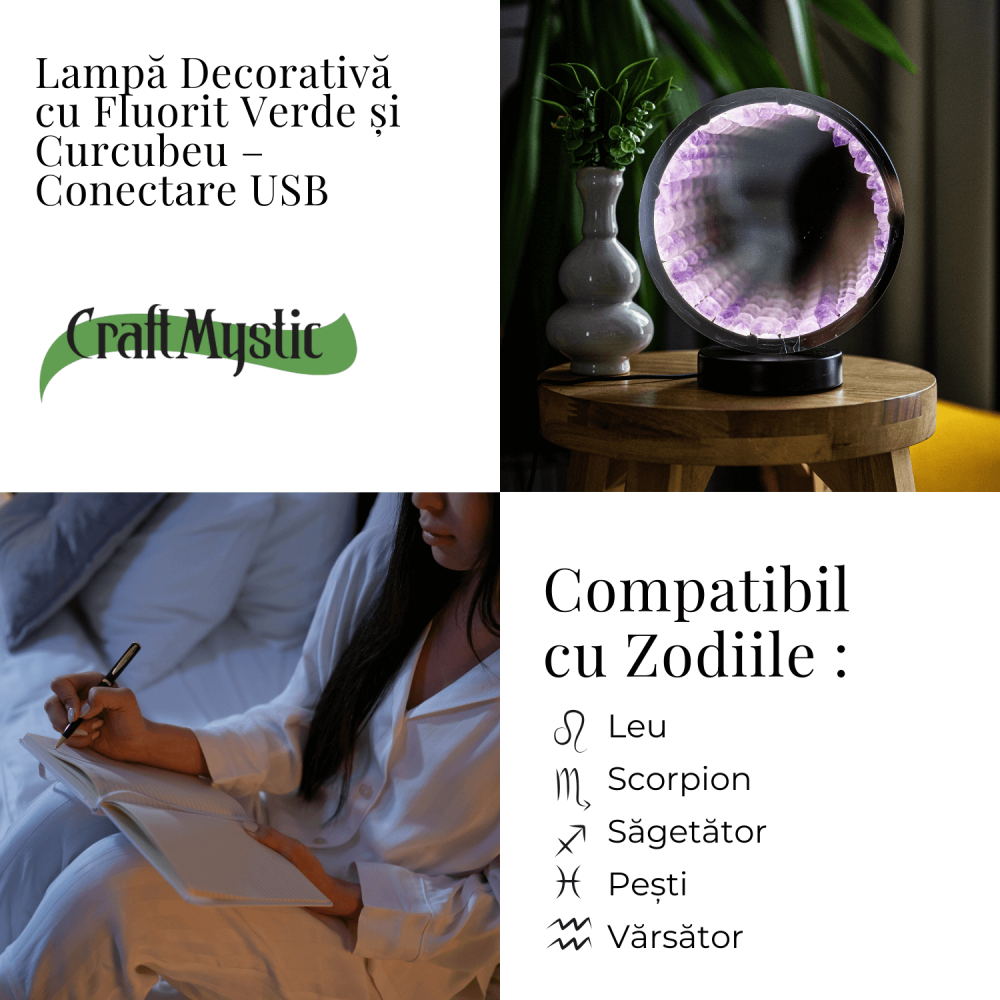 Lampa cu Oglinda si Ametist Natural – Decor Magic cu Cristale Energetice [3]