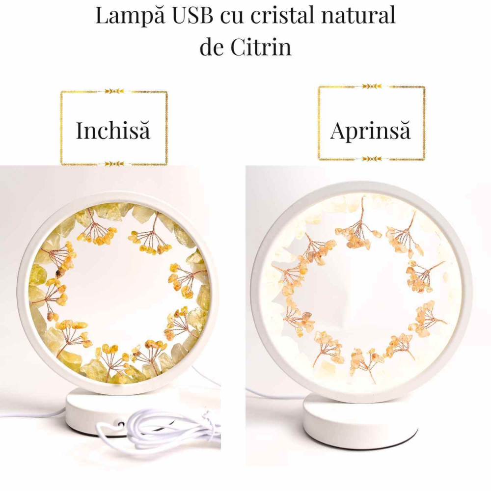 Lampa de Noapte Rotunda cu Cristale Citrin Brut si Rulat – Energie Pozitiva si Calm pentru Casa Ta [6]