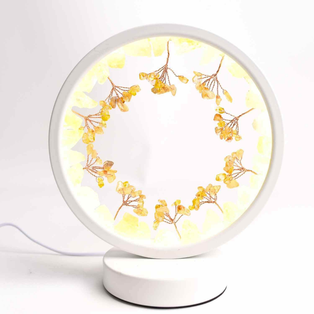 Lampa de Noapte Rotunda cu Cristale Citrin Brut si Rulat ,   Energie Pozitiva si Calm pentru Casa Ta