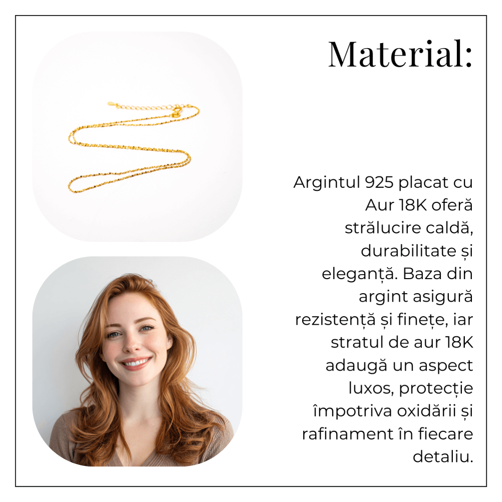 Lant din Argint 925 Placat cu Aur 18K – Subtire, Stralucitor, Reglabil [6]