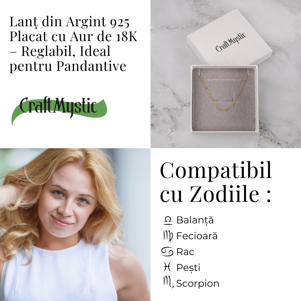 Lant Argint 925 Placat cu Aur 18K – Elegant, Ajustabil și Ideal pentru Pandantive [4]