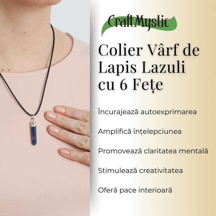 Colier Reglabil cu Pandantiv 35mm Varf de Lapis Lazuli cu 6 Fete [3]