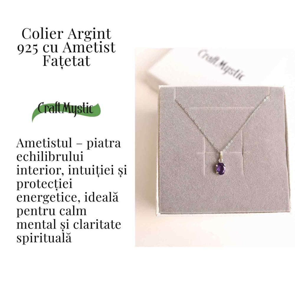Claritate Mentala si Liniste Interioara – Colier Oval cu Ametist Fatetat si Argint 925 [3]