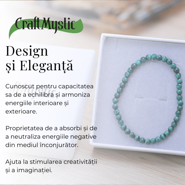 Bratara Elastica cu Margele 5mm din Malachit Semipretios Natural [7]