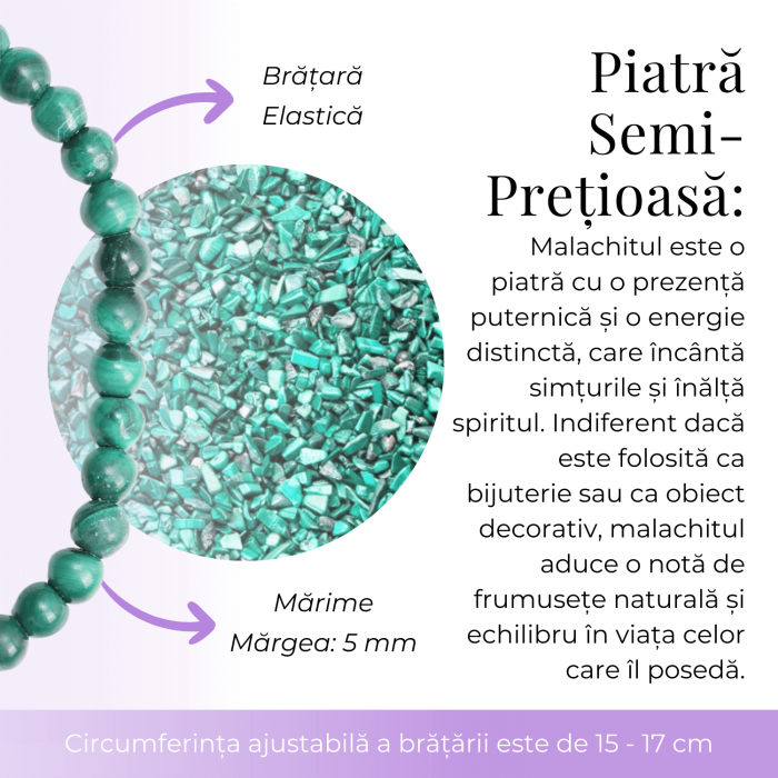 Bratara Elastica cu Margele 5mm din Malachit Semipretios Natural [4]