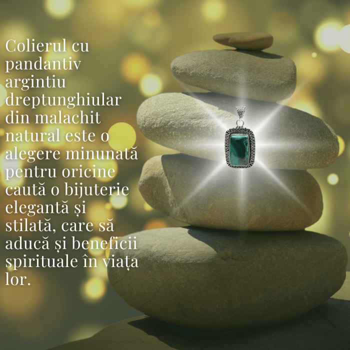 Colier Reglabil cu Pandantiv Argintiu 40mm in Forma Dreptunghiulara din Malachit Natural [6]