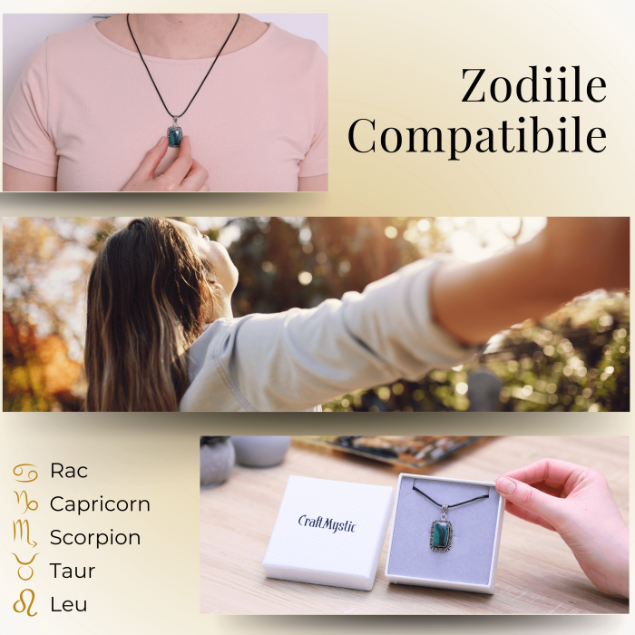 Colier Reglabil cu Pandantiv Argintiu 40mm in Forma Dreptunghiulara din Malachit Natural [4]