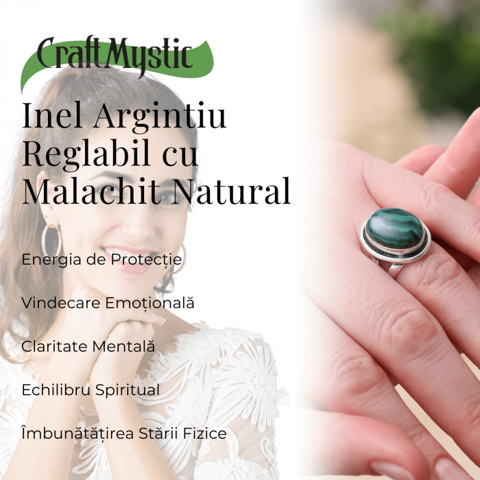 Inel Ajustabil Argintiu cu Malachit Natural [5]