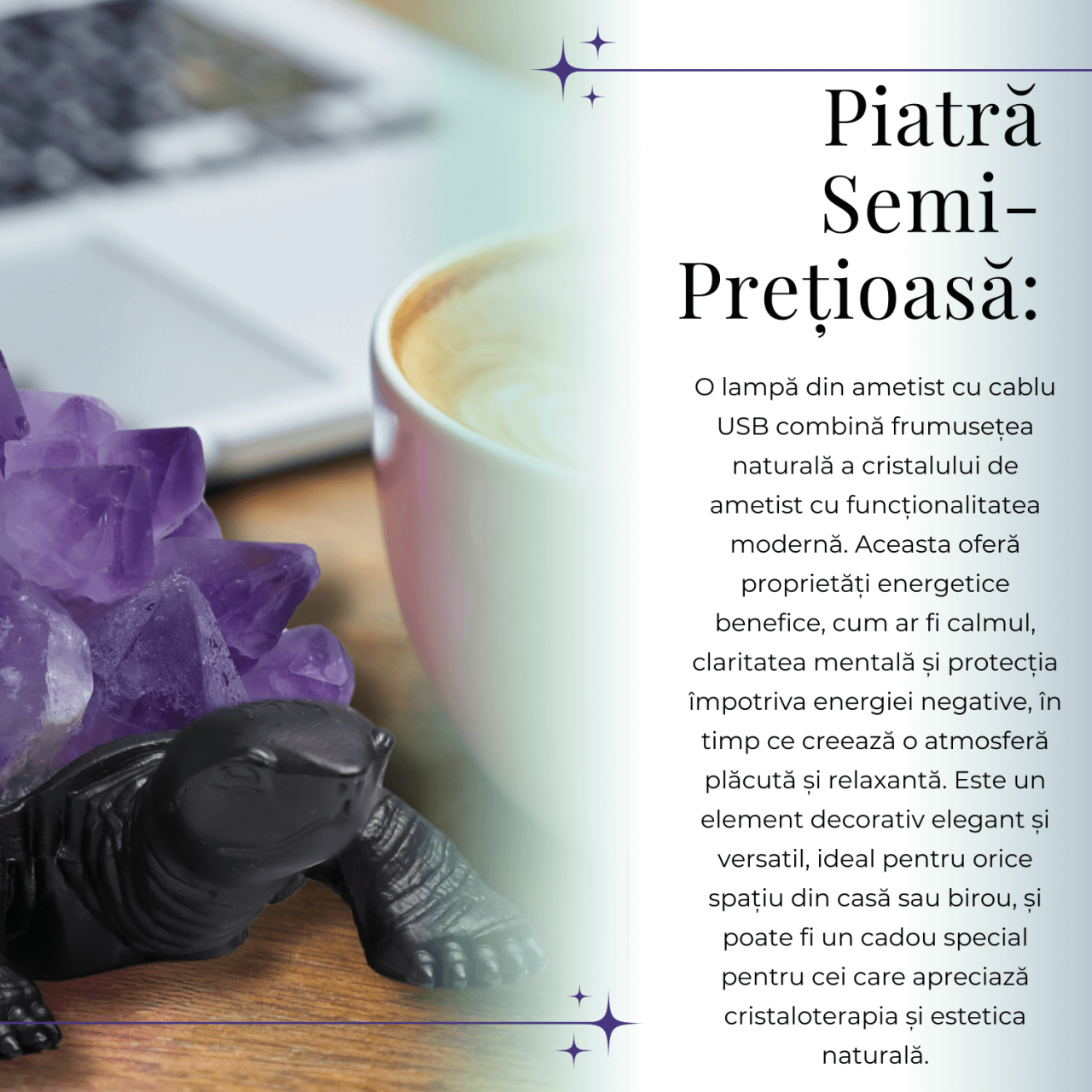 Mini Lampa Broasca Testoasa cu Cristale de Ametist - Relaxare si Energie Pozitiva [8]