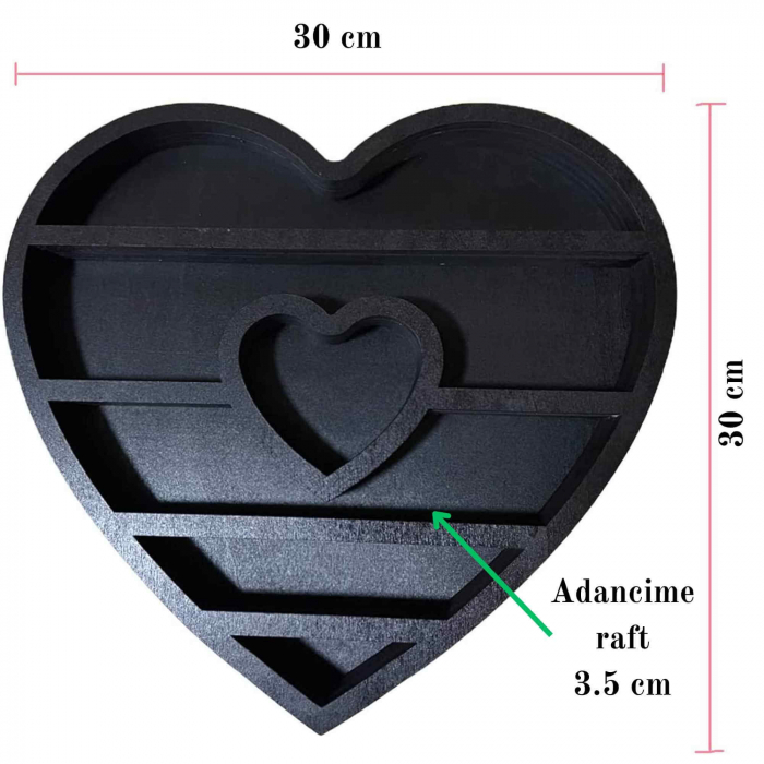 Mini Raft 30x30 cm expunere din lemn pentru cristale, uleiuri esentiale design inima - Decor pentru camera cu forma inima [2]