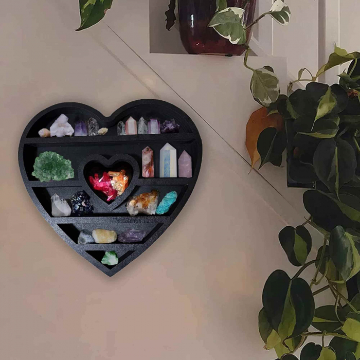 Mini Raft 30x30 cm expunere din lemn pentru cristale, uleiuri esentiale design inima - Decor pentru camera cu forma inima [5]