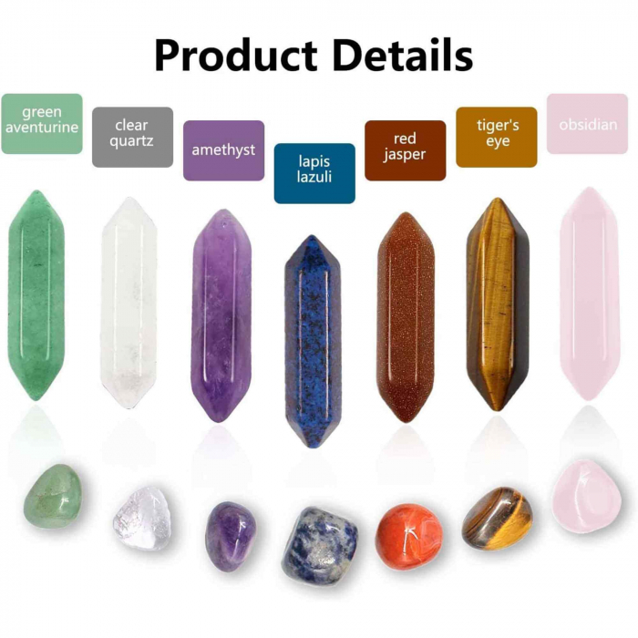 Mini set de cristale vindecatoare cu 14 cristale - Include 7 pietre naturale polisate si 7 turnuri cu dublu varf din cristale [6]