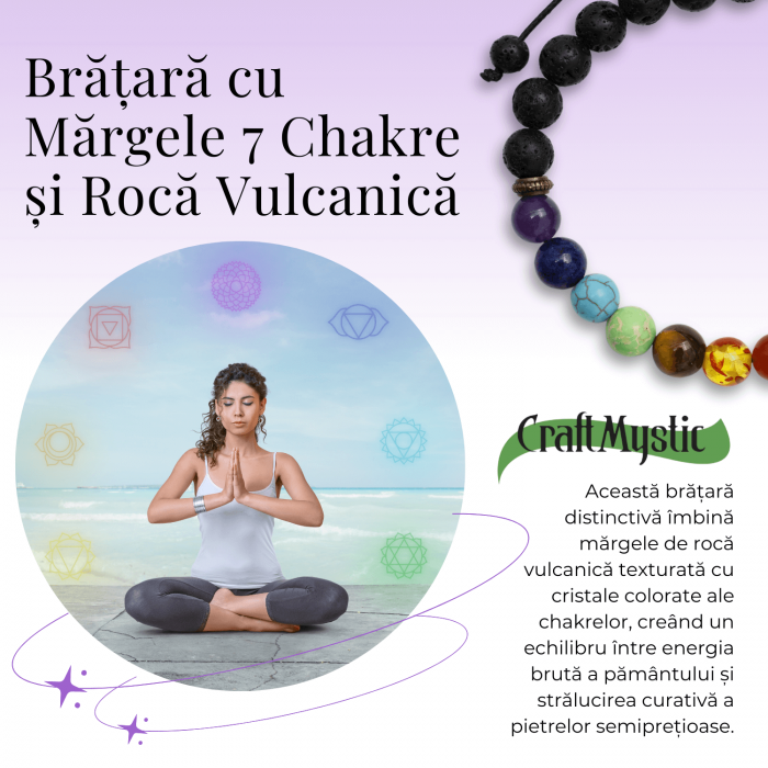 Bratara Reglabila cu Margele pentru Cele 7 Chakre si Roca Vulcanica [4]