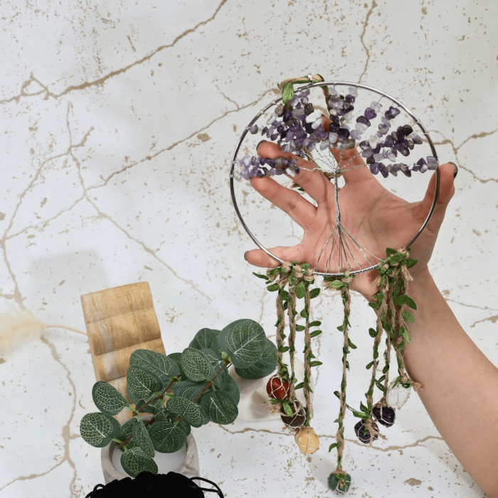 Dreamcatcher cu 7 tipuri de Cristale pentru cele 7 Chakre și Model Arborele Vietii [3]