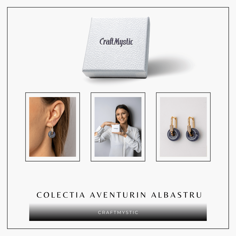 Cercei Cupru Placat Auriu cu Aventurin Albastru forma Pi – Claritate, Calm si Echilibru Interior [8]