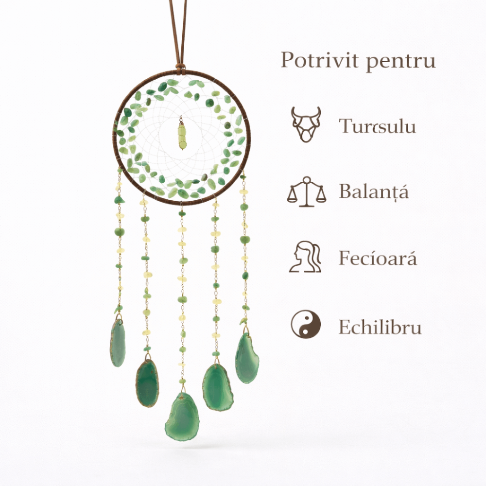 Ornament cu Aventurin Verde, Cupru si Felii de Agat – Simbol al Echilibrului Interior  Ornament Decorativ cu Aventurin Verde și Felii de Agat Naturale [4]