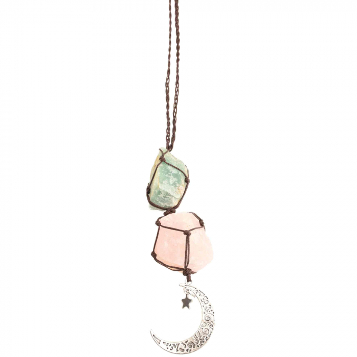 Ornament de agatat cu cristale vindecatoare Ametist si Turmalina Neagra, accesorii sub forma de semiluna si steluta Decor feng shui pentru oglinda masinii, casa si birou [5]