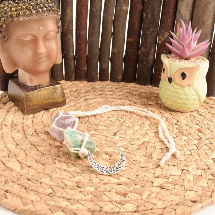 Ornament de agatat cu cristale vindecatoare Ametist si Turmalina Neagra, accesorii sub forma de semiluna si steluta Decor feng shui pentru oglinda masinii, casa si birou [2]