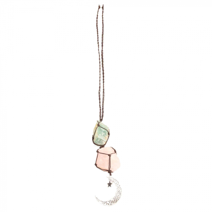 Ornament de agatat cu cristale vindecatoare Ametist si Turmalina Neagra, accesorii sub forma de semiluna si steluta Decor feng shui pentru oglinda masinii, casa si birou [4]