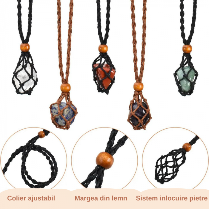 Set coliere ce contine 7 cristale naturale chakre si doua lanturi de franghie reglabile, realizate manual de diferite dimensiuni, un cadou ideal pentru femei, barbati si copii [2]