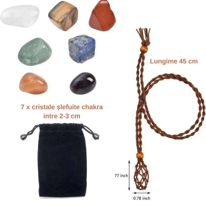Set coliere ce contine 7 cristale naturale chakre si doua lanturi de franghie reglabile, realizate manual de diferite dimensiuni, un cadou ideal pentru femei, barbati si copii [5]