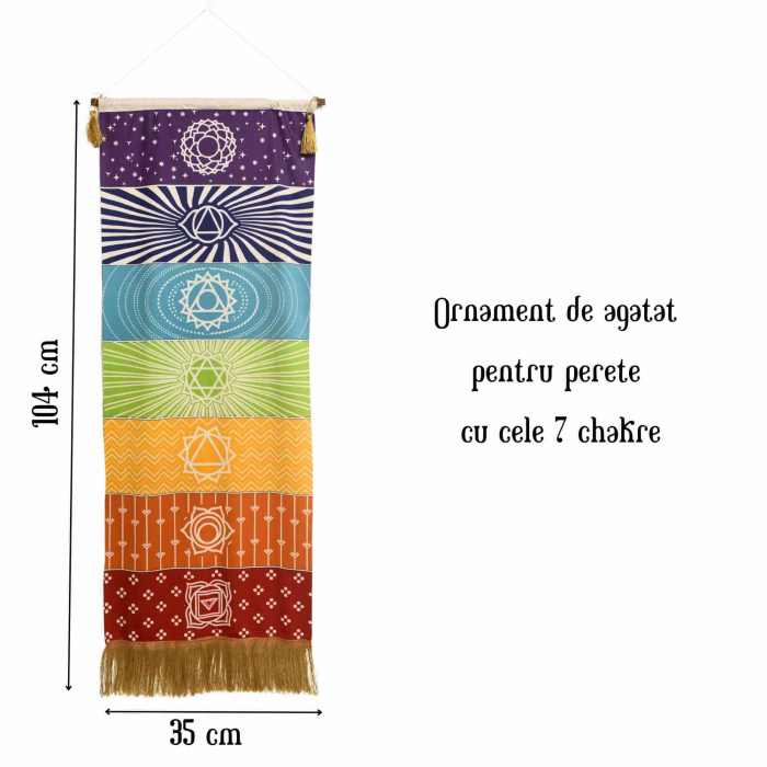 Tapiserie Chakra pentru Meditatie si Yoga cu Franjuri - Design 7 chakre, 104 x 35 cm - Decor pentru Pereti si Spatii Spirituale [3]