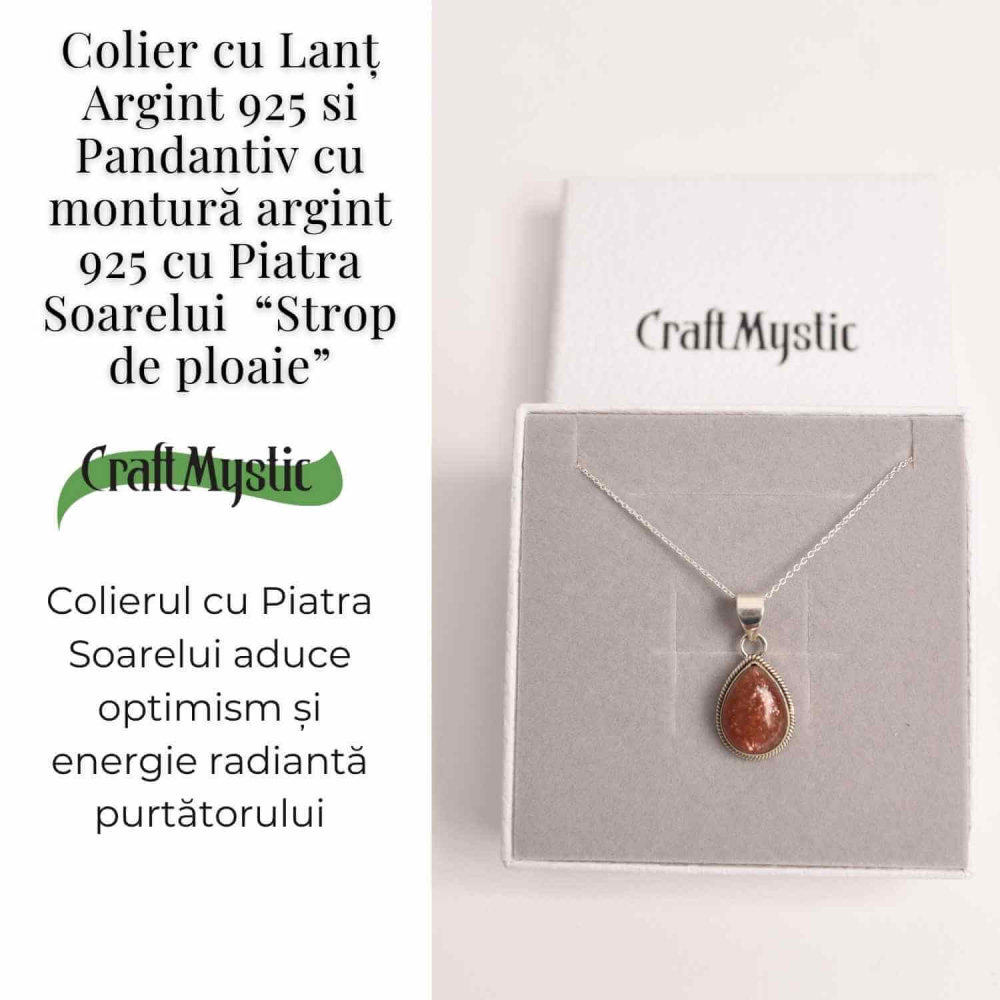 Colier cu Piatra Soarelui Strop de Ploaie, Argint 925, Energie Pozitiva [4]