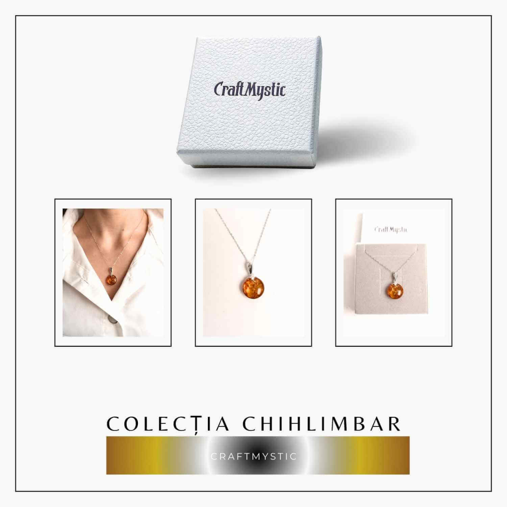 Colier argint 925 cu chihlimbar natural - design rotund elegant [7]