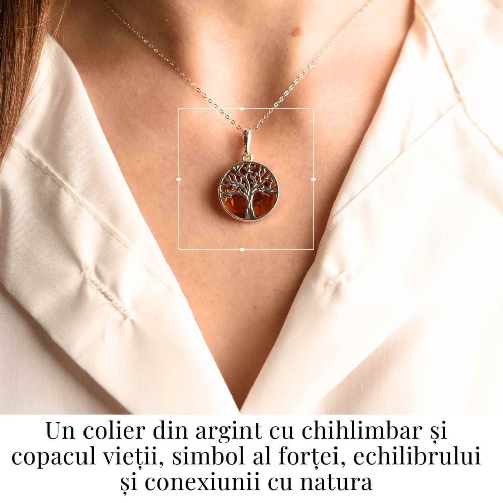 cColier argint 925 cu chihlimbar natural - copacul vietii rotund [2]