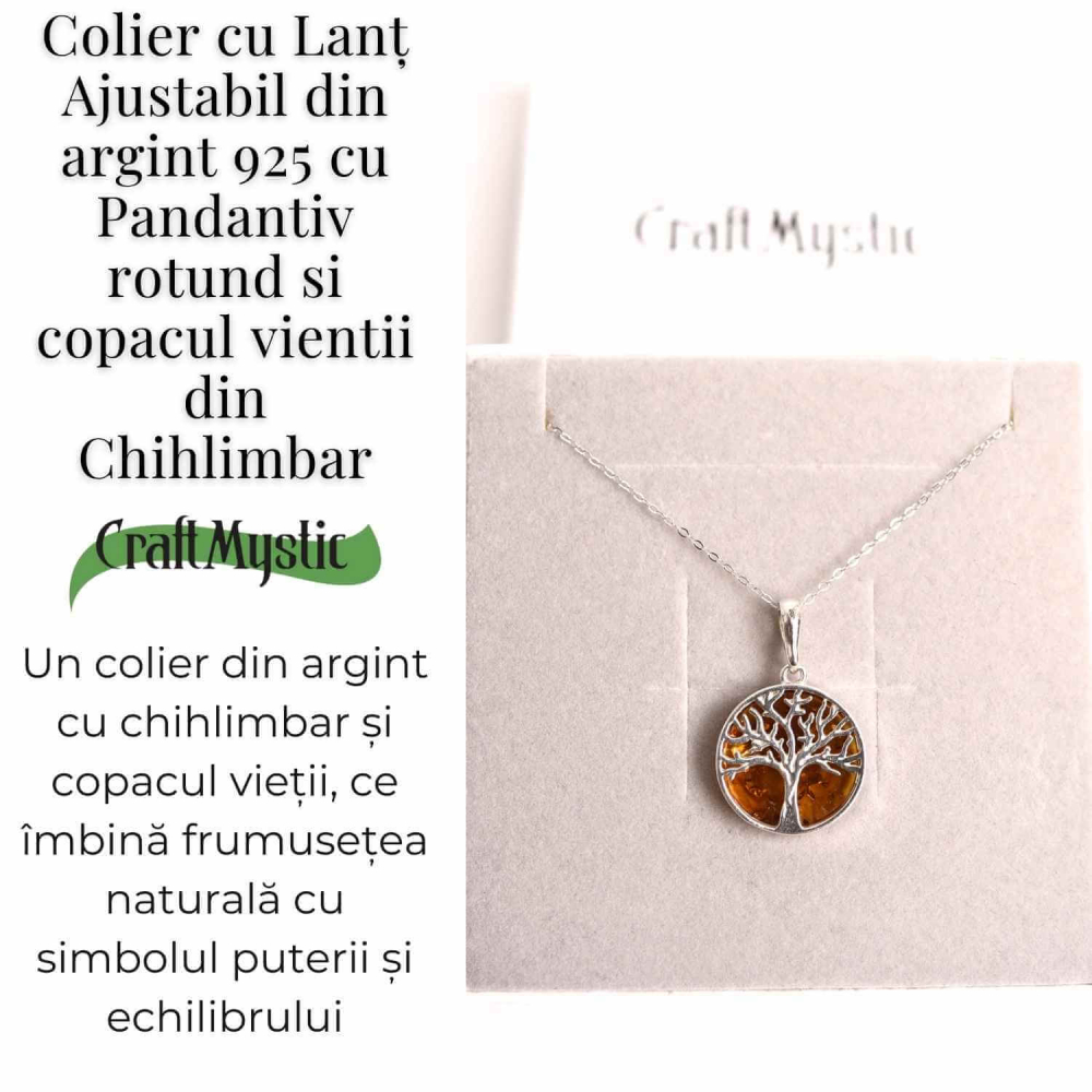 cColier argint 925 cu chihlimbar natural - copacul vietii rotund [3]