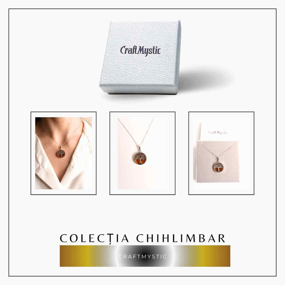 cColier argint 925 cu chihlimbar natural - copacul vietii rotund [6]