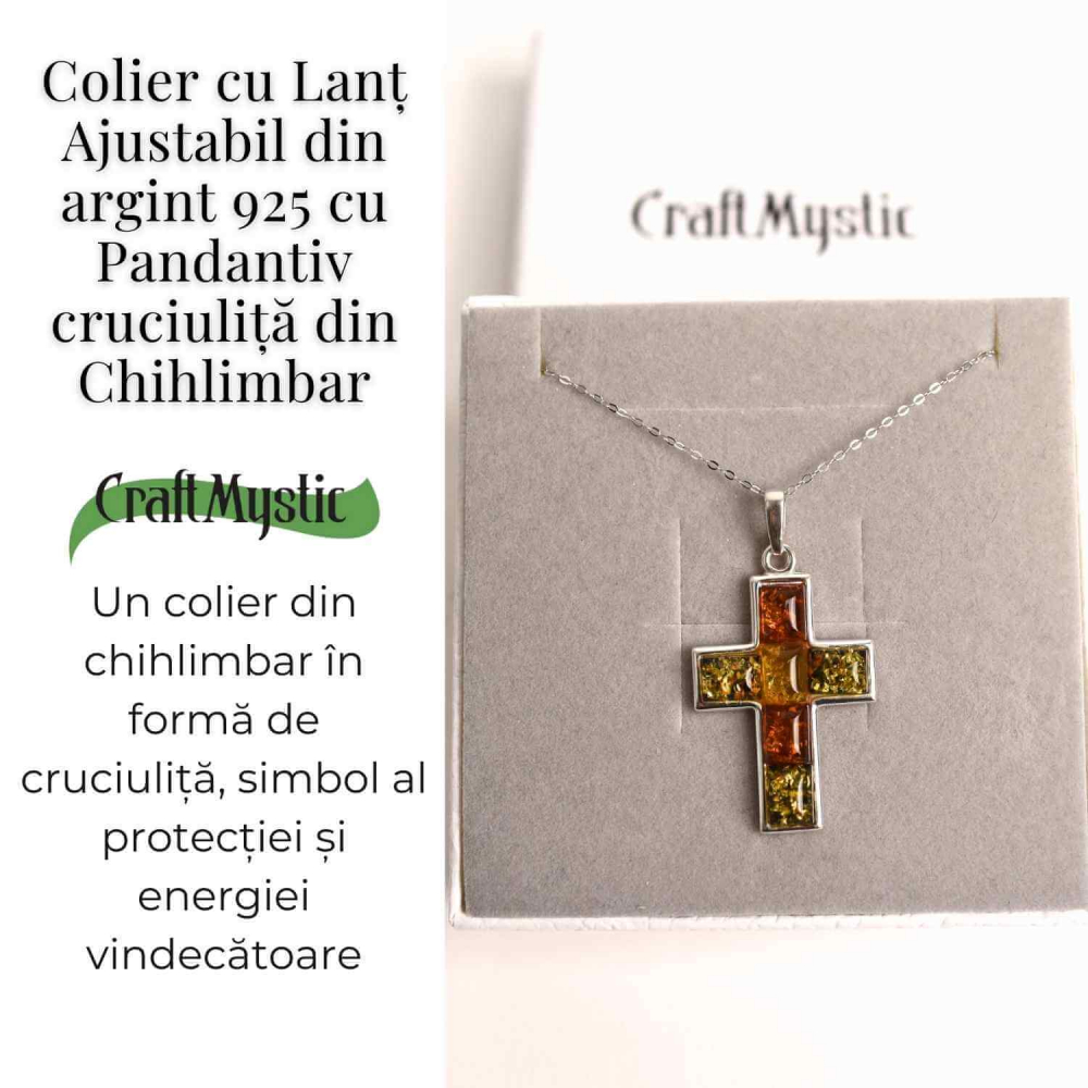 Colier argint 925 cu chihlimbar natural - crucea protectiei [5]