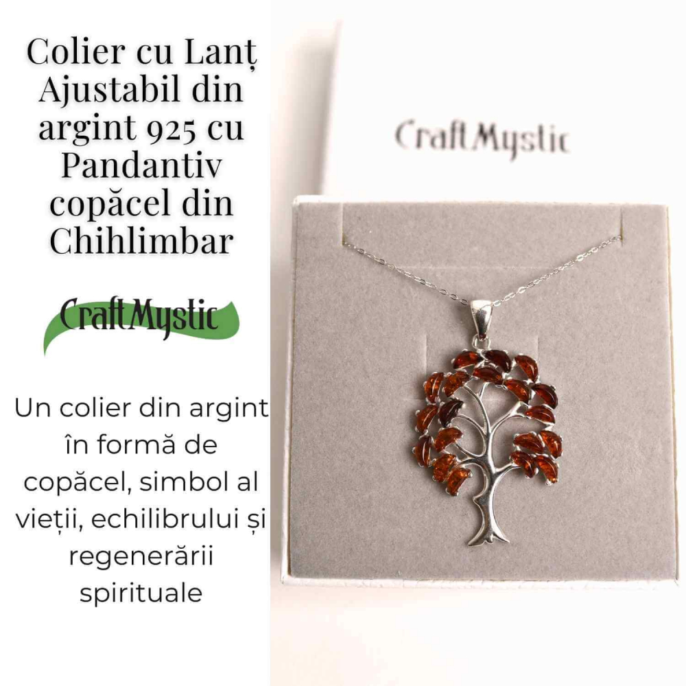 Colier argint 925 cu chihlimbar natural - simbolul copacului vietii [5]