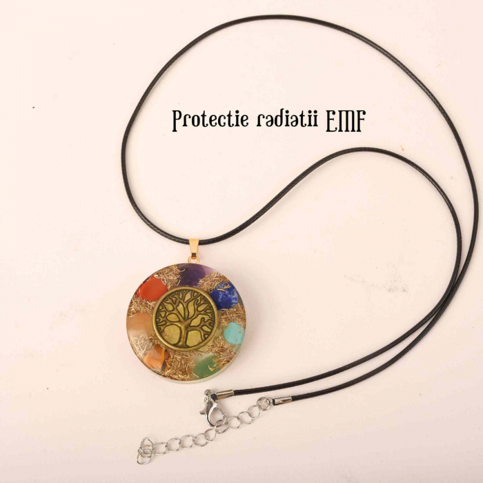 Colier cu pandantiv 35mm cu energie Orgonica cu Arborele Vietii cuprat si pietre naturale pentru cele sapte chakre [5]