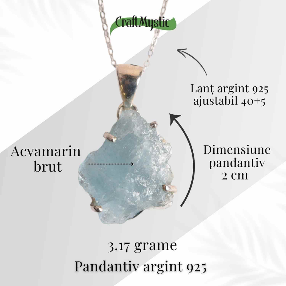 Colier Argint 925 cu Acvamarin Brut – Liniste Interioara si Claritate [54]