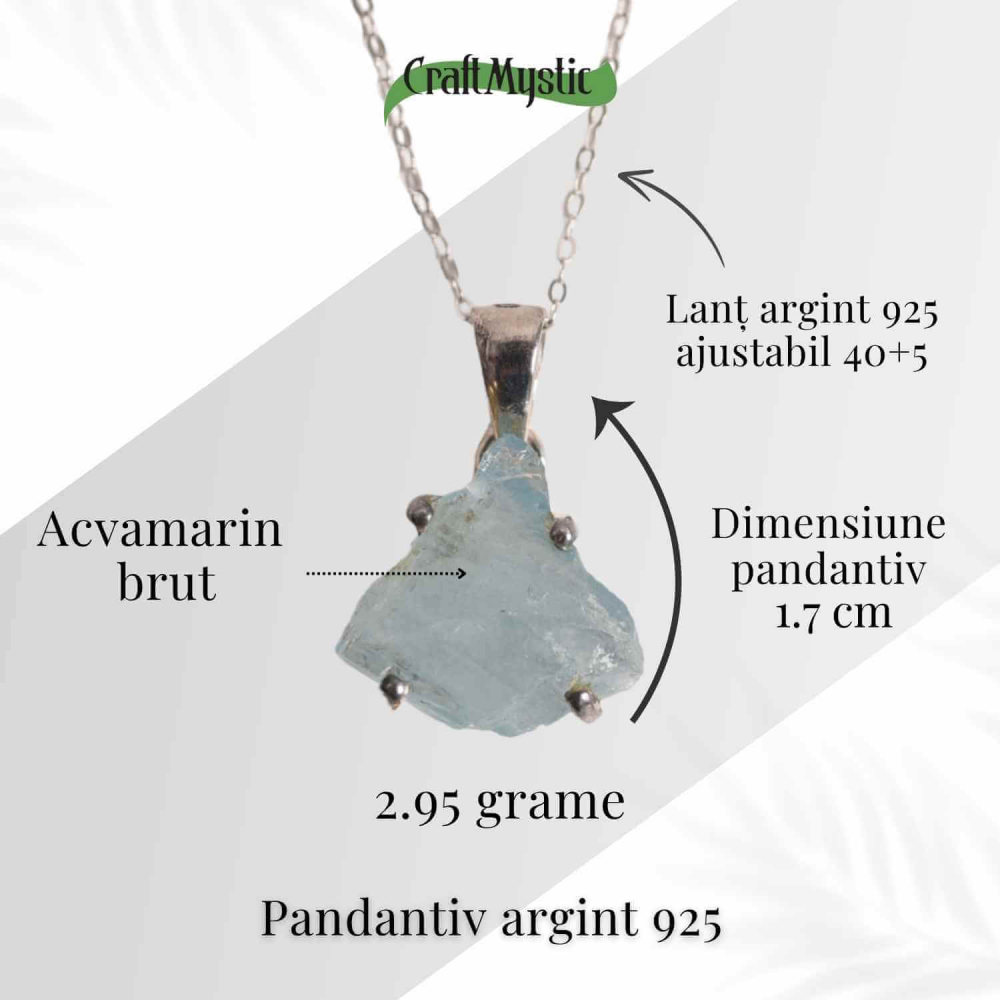 Colier Argint 925 cu Acvamarin Brut – Liniste Interioara si Claritate [51]